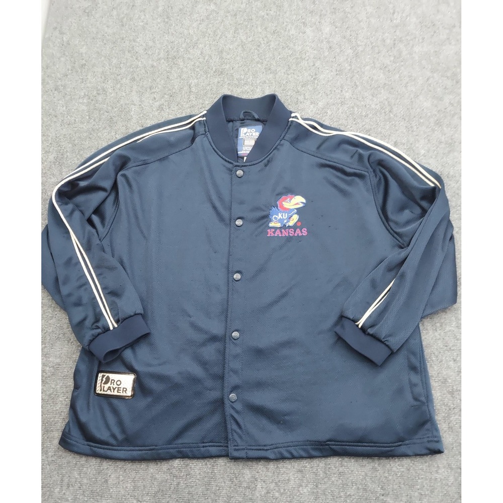 Vintage Kansas Jayhawks Jacket‎ Mens Large Blue NCAA Basketball Pro Player 90s